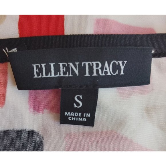 ELLEN TRACY Womens S Multi Abstract Geometric Print Cinched Waist Keyhole Top - Picture 3 of 4